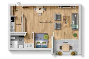 Sonnige 1 Zimmer-Wohnung mit Südbalkon & Außenstellplatz in zentraler in Stuttgart-Süd! – 70178 Karlshöhe, Stuttgart – Vorschaubild 3