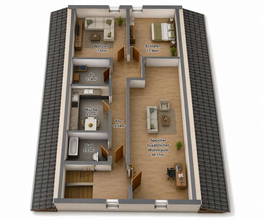 Immobilie in Kraichtal - Dachgeschosswohnung mit riesiger Ausbaureserve – über 100 m² Wohnfläche möglich inkl. Garage - Bild 1