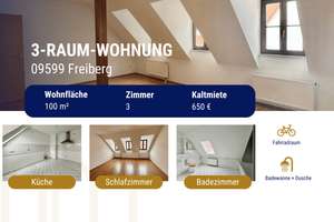 Großzügig wohnen im Dachgeschoss – 3-Raum-Wohnung mit ca. 100 m² – 9599 Freiberg – Vorschaubild 1