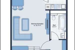 großzügige 1-Zimmer-Wohnung mit Einbauküche, großem Balkon + TG – Annette-Kolb-Anger 15, 81737 Neuperlach, München – Vorschaubild 1