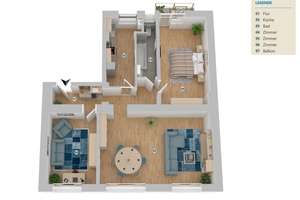 Hochwertig,vollmöbliert,saniert,ruhig,1.OG, 3,5 Zimmer, Küche mit EBK, Tageslichtbad, Sonnenbalkon