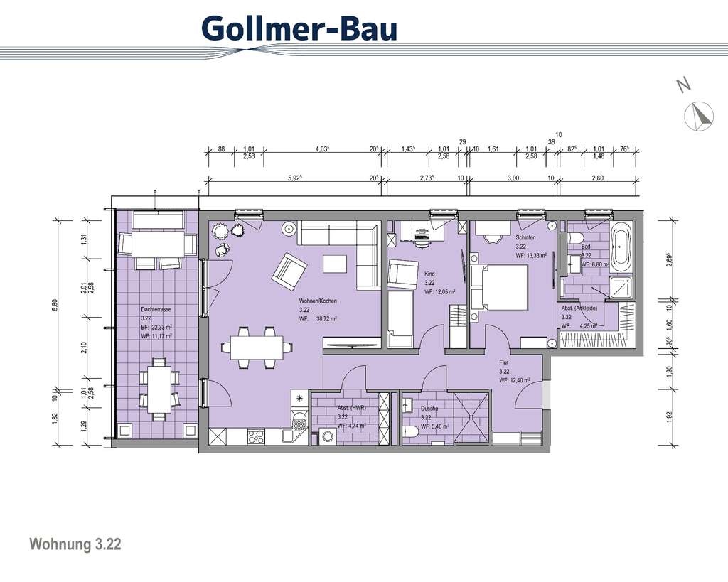 Wohlfühlen im Penthouse: 3 Zimmer, Bad en Suite, Ankleide, Gäste-Dusche und Dachterrasse
