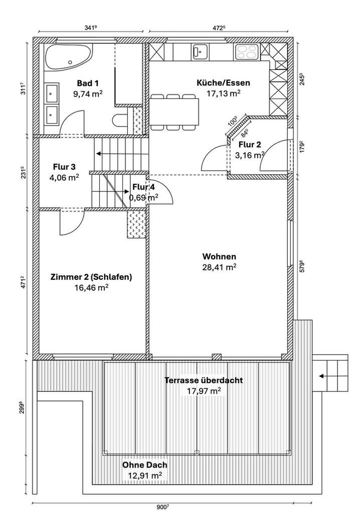 Erdgeschoss mit Terrasse