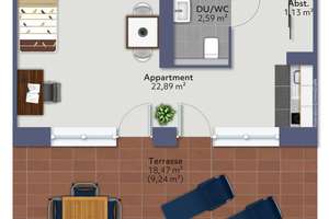 Voll möbliertes 1-Zimmer Appartement in attraktivem Neubau in guter Lage von Augsburg – Die vollständige Adresse der Immobilie erhältst du vom Anbieter., 86156 Kriegshaber, Augsburg – Vorschaubild 11