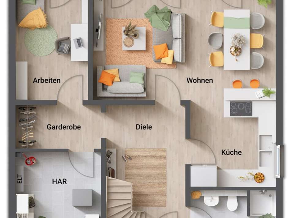 EG mit Homeoffice & Dusch-WC