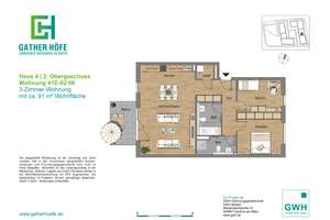 47124/45 Helle 3-Zimmer-Wohnung (ca. 95 m²) mit großem Balkon und bodentiefen Fenstern in Düsseldorf – 40472 Rath, Düsseldorf – Vorschaubild 2