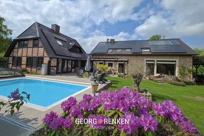 Kirchseelte-Klosterseelte | Großzügiges Fachwerkanwesen mit Einliegerwohnung, Pool, Weidefläche | A+