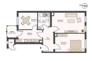 Schöne 3-Zimmer-Wohnung mit Balkon, Parkett & Gartenmitbenutzung in Leipzig-Möckern – Nernststraße 9a, 4159 Möckern, Leipzig – Vorschaubild 3