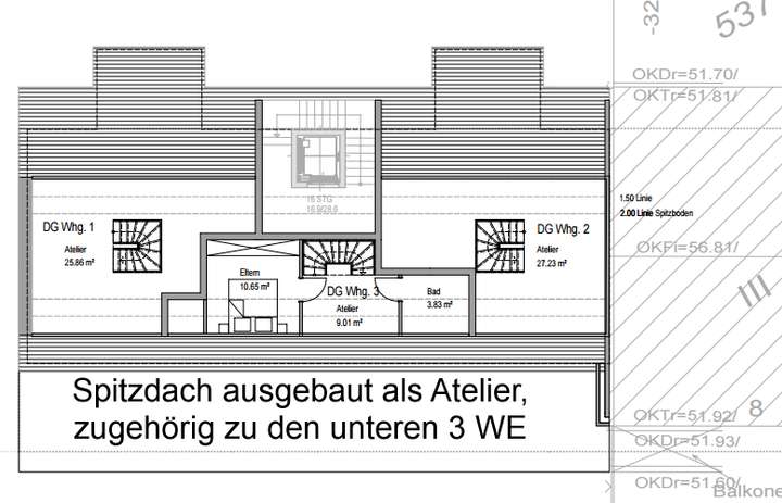 Grundriss Spitzboden Atelier