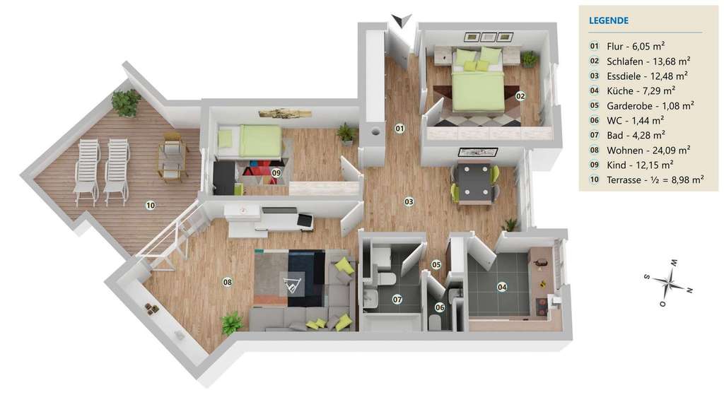 Immobilie in Hohenbrunn - Sonnige 3-Zimmer-Hochparterrewohnung mit großzügiger Südterrasse in ruhiger Lage von Ottobrunn - Bild 1