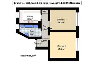 Gepflegte 59m²-Wohnung mit zwei Zimmern und Einbauküche in Nürnberg – Heynestraße 13, 90443 Steinbühl, Nürnberg – Vorschaubild 21