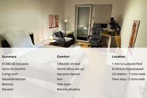 Expat friendly: 1-Zi.-Wohnung mit separater Küche in Schwabing – voll möbliert & All-Inclusive – Die vollständige Adresse der Immobilie erhältst du vom Anbieter., 80804 Am Luitpoldpark, München – Vorschaubild 1