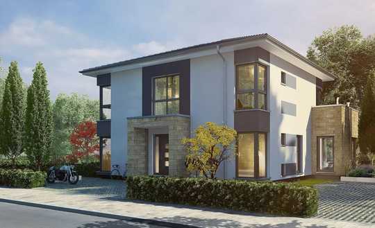 Eine Stadtvilla mit Eleganz und Symmetrie - Fassade mit Sandstein und Glaselementen gut eingesetzt 