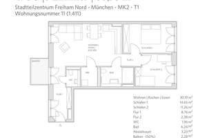 Leben im ZAM: 3-Zimmer-Wohnung mit Balkon – Margarete-Vollmar-Str. 2, 81248 Freiham, München – Vorschaubild 6