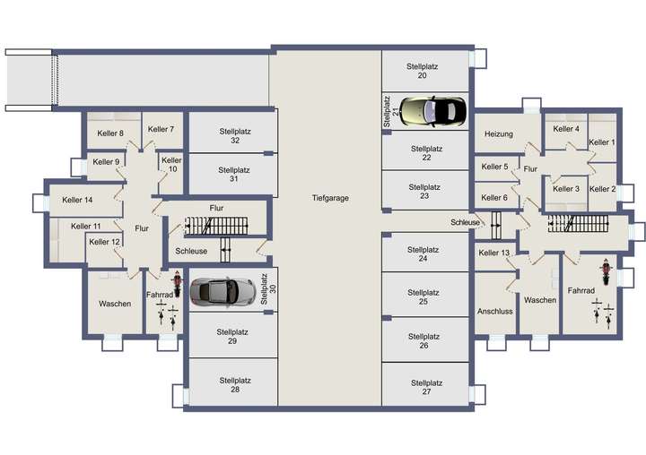 Grundriss Tiefgarage mit Kelle