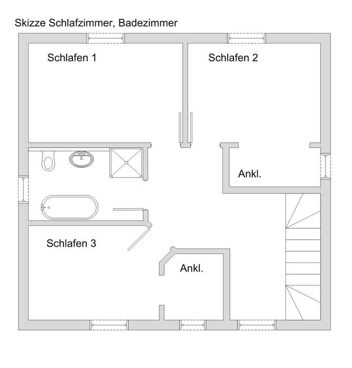 Skizze Schlafen - Bad