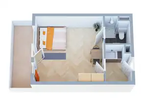 helle teilmöblierte 1-Zimmer-EG Wohnung mit großem Balkon in der Sanderau – Königsberger Straße 20, 97072 Würzburg – Vorschaubild 1
