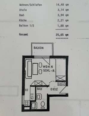 Brück Immobilien - Freies, renovierungsbedürftiges 1-Zi.-Appartement mit Nord-Balkon, München – Bild 2