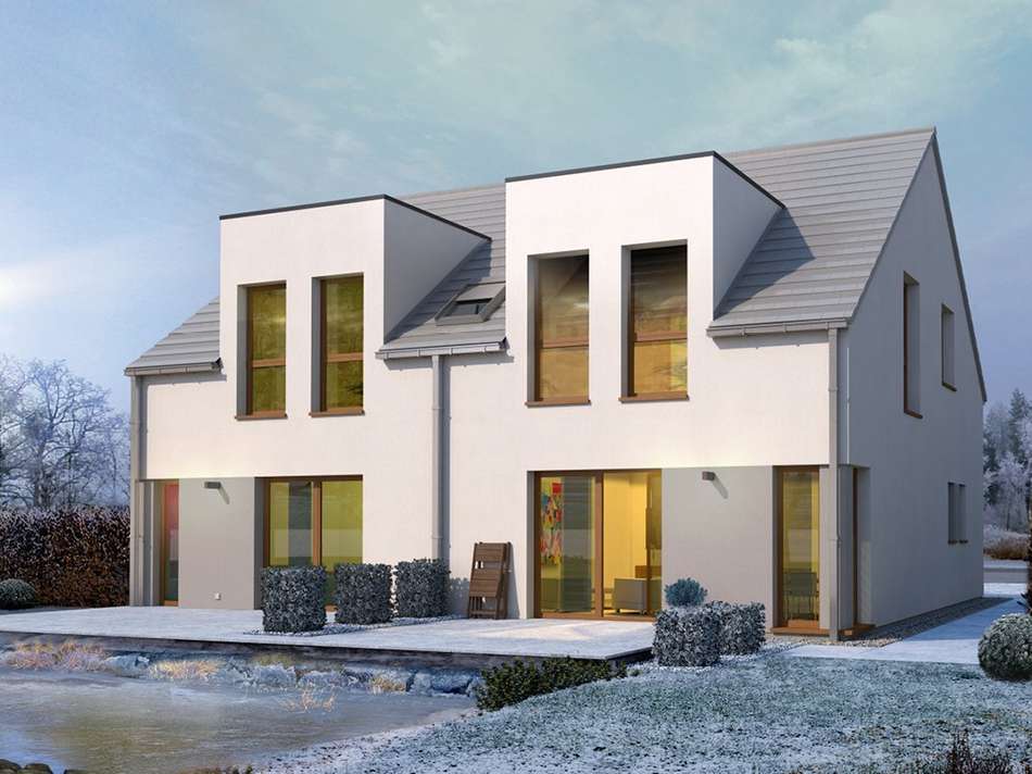 Modernes Doppelhaus im Winter