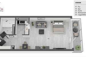 Gepflegtes Apartment mit EBK und Loggia/Balkon in angenehmen Mehrfamilienhaus – 65934 Nied, Frankfurt am Main – Vorschaubild 1