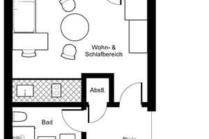 Möbliertes 1-Zimmer-Apartment mit Balkon in bevorzugter Wohnlage von Düsseldorf-Rath – Die vollständige Adresse der Immobilie erhältst du vom Anbieter., 40472 Rath, Düsseldorf – Vorschaubild 10