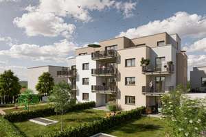 Neubau in KA-Durlach (Aue):  Geräumige 2- Zi.-ETW mit Terrasse und Garten