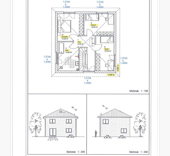 Grundriss OG + Ansichten