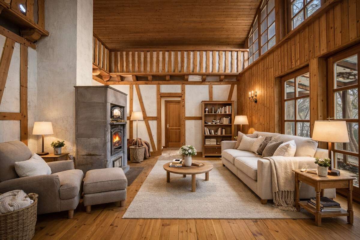 Immobilie in Sievershütten - Architekten-Fachwerk-Blockhaus mit offener Galerie - absolutes Unikat - direkte Feldrandlage mit wun - Bild 1