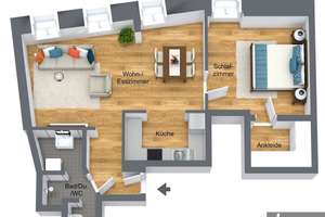Zentrale vollmöblierte 2 Zimmer Wohnung direkt in der Altstadt -ohne Balkon- – Franziskanergasse 1A, 97070 Altstadt, Würzburg – Vorschaubild 8