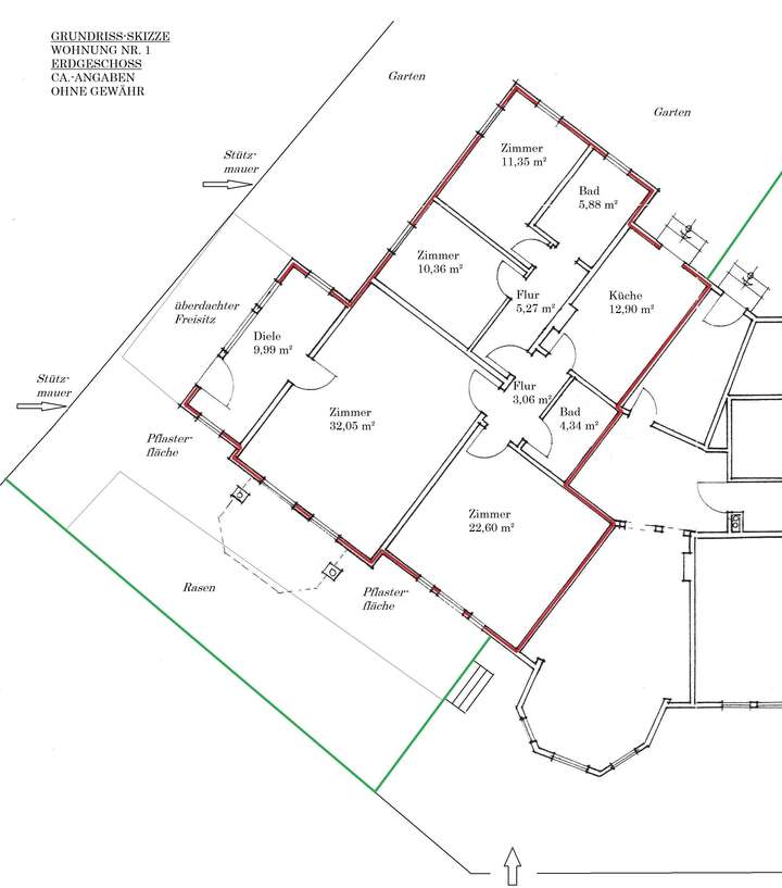 Grundriss-Skizze WE 1
