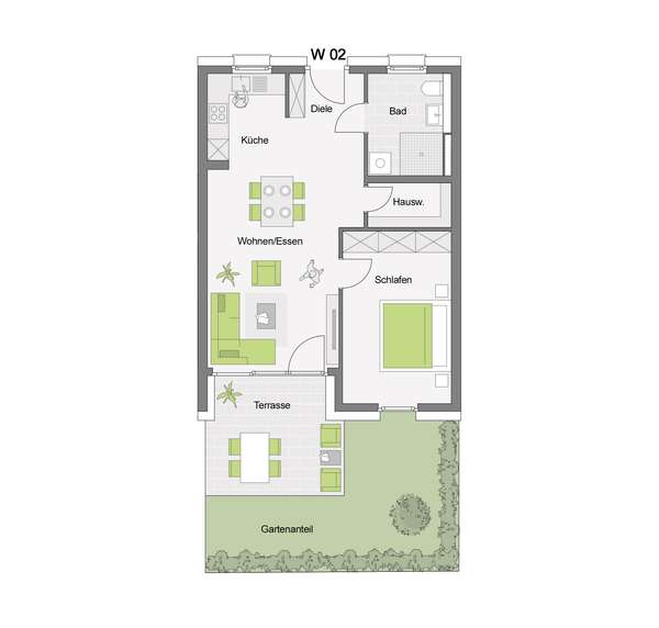 Betreutes Wohnen | 2-Zimmerwohnung mit Garten