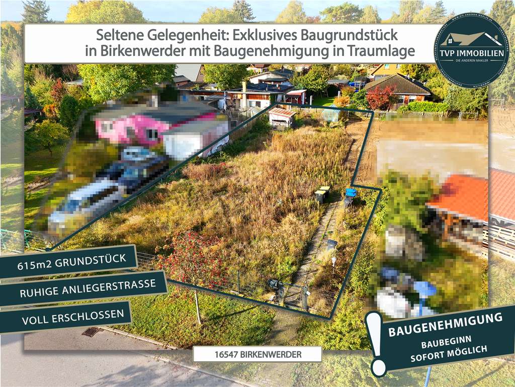 🏡 Baubeginn ⚒️ sofort möglich - 615m2 Baugrundstück in Birkenwerder mit Baugenehmigung in Traumlage