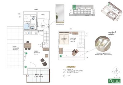 Möblierte 2 Zimmer Wohnung mit Balkon + Dachterrasse