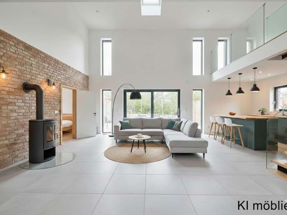 Wohnzimmer mit Küche - KI