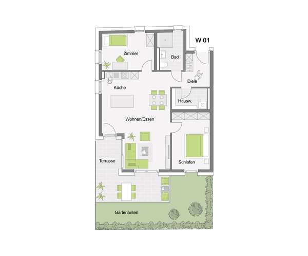 Betreutes Wohnen | 3-Zimmerwohnung mit Garten