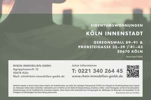 Lichtdurchflutete 2-Zimmer-Wohnung mit Terrasse und Domblick! WE 38 – Probsteigasse 41-43, 50670 Altstadt/Nord, Köln – Vorschaubild 11