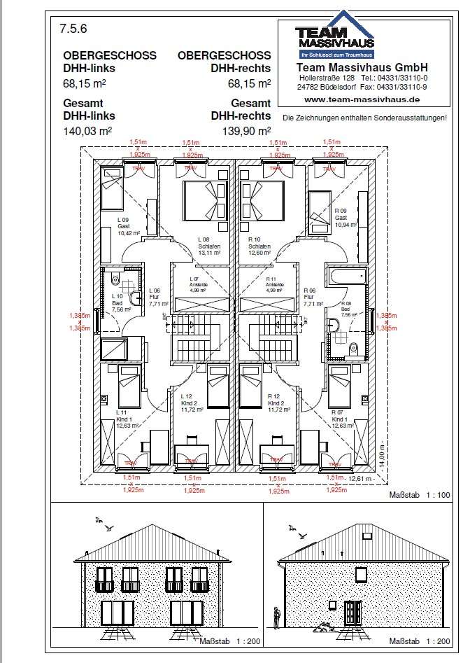Grundriss OG mit Ansichten