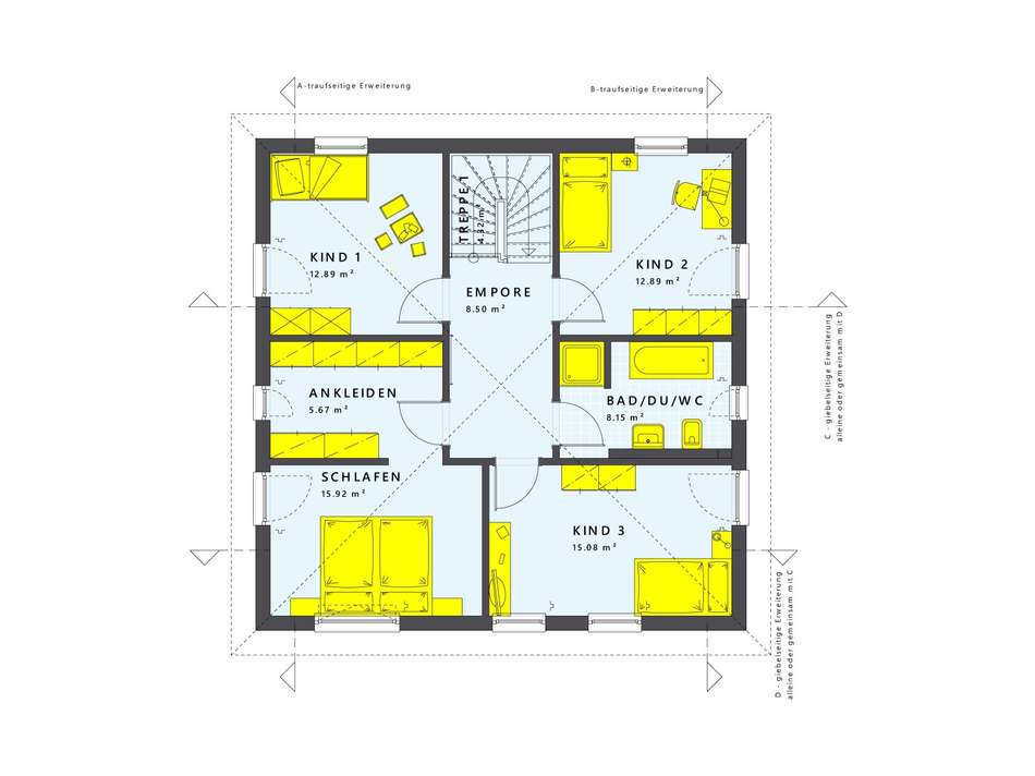 Variante mit 3 Kinderzimmern