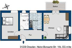 In ruhiger Lage befindet sich diese 2 Zimmer Wohnung. Anmietung eines separaten Stellplatzes! – Heinz-Bongartz-Str. 14B, 1239 Dresden – Vorschaubild 2