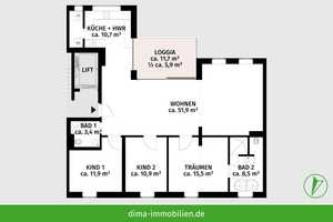 Bezugsfertiger Familientraum in Top-Lage mit Süd-Loggia, Einbauküche, 2 Bädern, TG-Stellplatz u.v.m. – Hinrichsenstraße 31, 4105 Leipzig – Vorschaubild 2