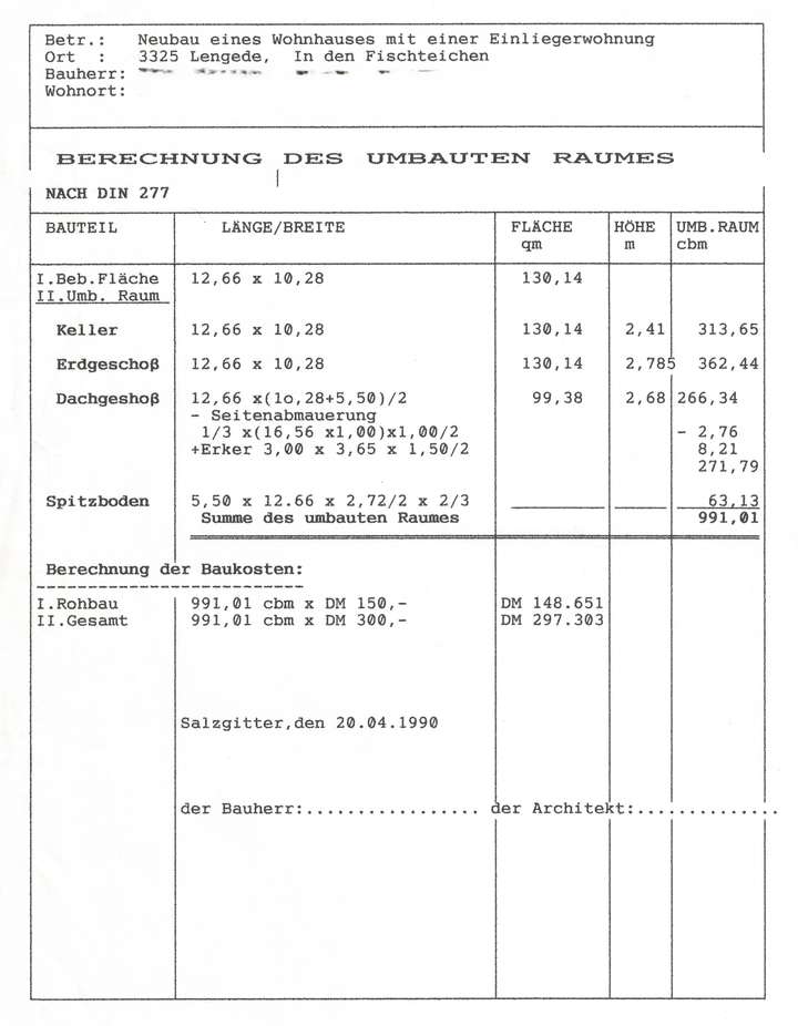 Berechnung Umbauter Raum