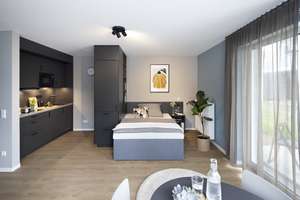 SPECIAL! mio Comfort+ Apartment: Vollmöbliertes 1-Zimmer-Apartment mit Designerküche, WLAN – Himmelgeister Straße 66a, 40225 Bilk, Düsseldorf – Vorschaubild 4