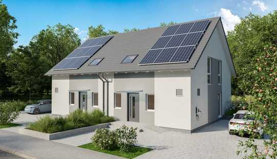 Bild von Dreifach  sparen.  Doppelhaushälfte als klimafreundlicher Neubau mit PV - Anlage. Kfw Förderung (100