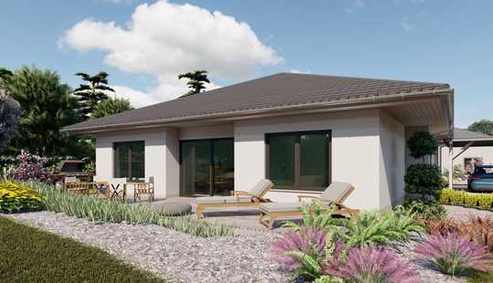 Bild von Bungalow m. Luft-Wasser-Wärmepumpe, FBH, Tondachziegel, Grundriss veränderbar usw., Preis inkl. Grd.