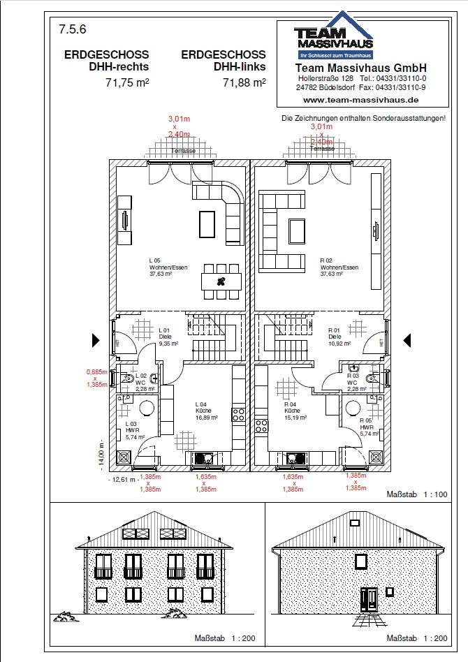 Grundriss EG mit Ansichten