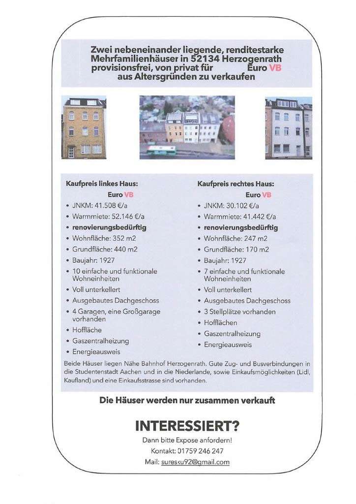 Immobilie in Herzogenrath - renditestarkes MFH in 52134 Herzogenrath, aus Altersgründen, provisionsfrei, von privat - Bild 0