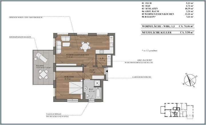 Grundriss Wohnung 1.3