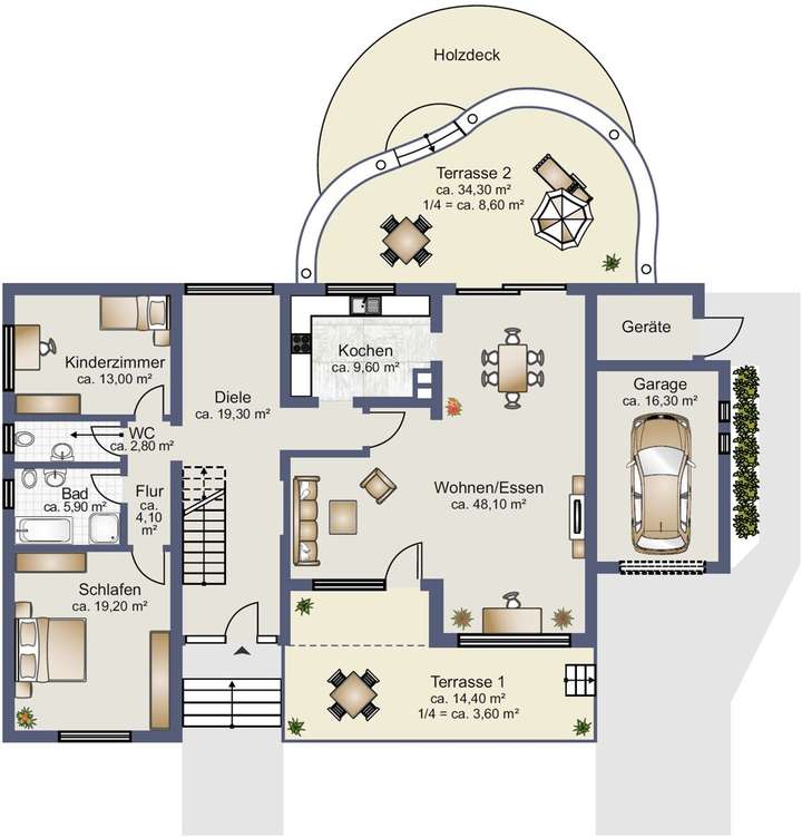 Erdgeschoss mit Terrassen