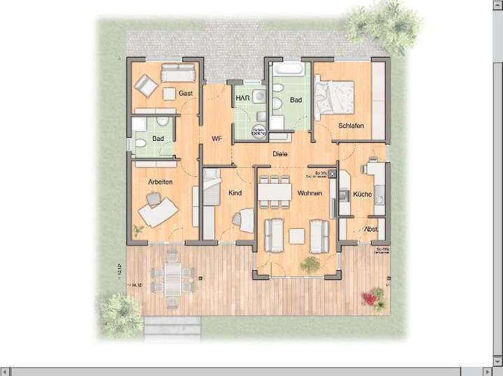 Bungalow 128 Grundriss farbe