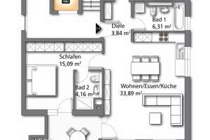 Helle 3 Zimmer Wohnung mit 2 Badezimmer, Südbalkon und EBK